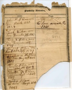 Page from Oliver family bible in possession of Sue Marous.